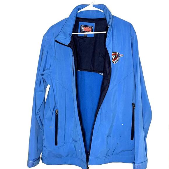 Vintage Oklahoma City Thunder NBA Fleece-Lined Mens Zip Up Jacket Medium PAINT - Picture 10 of 16